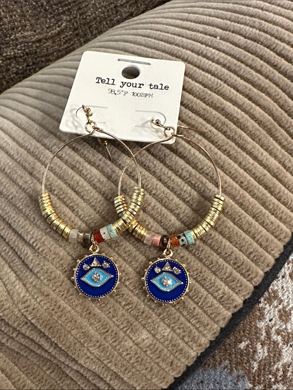 Blue Evil Eye Hoop Earrings
